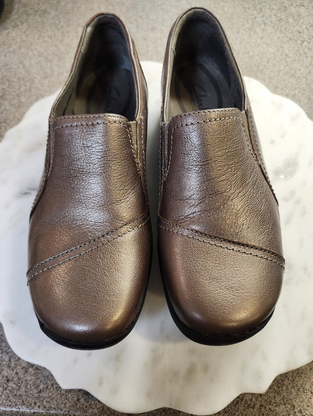 Clarks In Motion Women's Metallic Bronze Leather Slip-On Loafers
